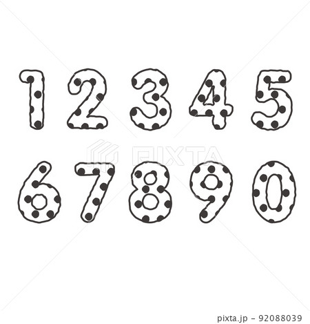 ラフな線とドット柄の数字セット 白黒のイラスト素材 [92088039] - PIXTA