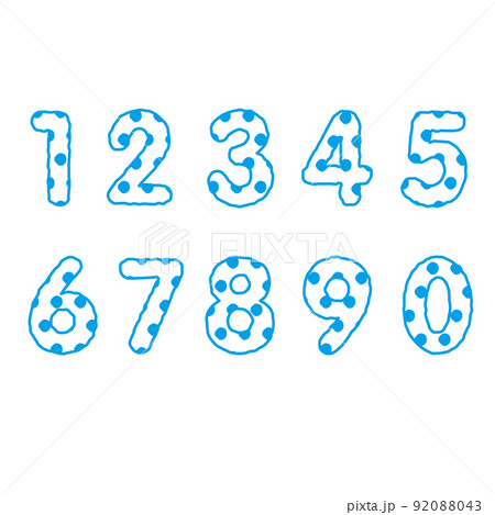 ラフな線とドット柄の数字セット　青色 92088043
