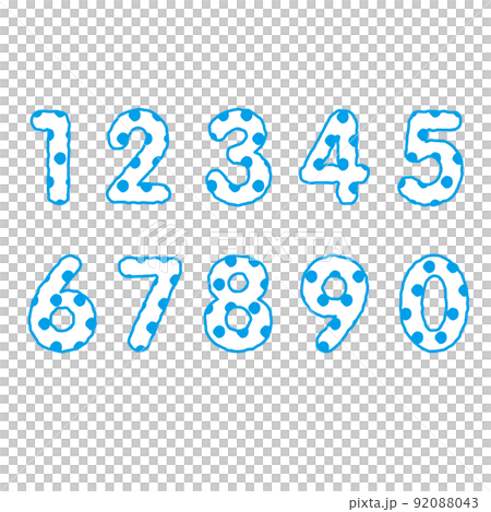 ラフな線とドット柄の数字セット　青色 92088043