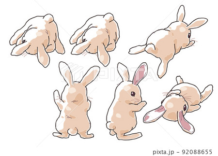 だらだらスマホうさぎ」五プラス一点セット（茶ver）のイラスト素材