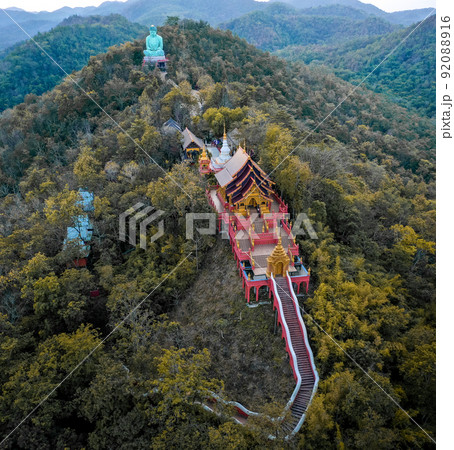 Aerial view of Wat Doi Prachan Mae Tha or Wat Phra That Doi Phra Chan in Lampang, Thailand 92088916