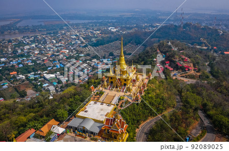 Aerial view of Wat Khiriwong temple on top of the mountain in Nakhon Sawan, Thailand Aerial view of Wat Khiriwong temple on top of the mountain in Nakhon Sawan, Thailand 92089025