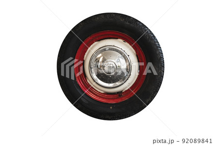 Vintage red white car wheel isolated on white Vintage red white car wheel isolated on white 92089841