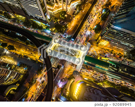 Aerial view of Skywalk Chong Nonsi Bridge in Sathorn, business district, Bangkok, Thailand Aerial view of Skywalk Chong Nonsi Bridge in Sathorn, business district, Bangkok, Thailand 92089945