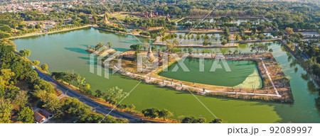 Aerial view of Wat Sra Sri or Wat Sa Si in Sukhothai historical park in Thailand 92089997
