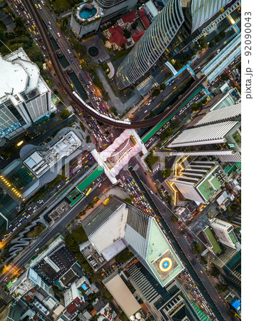 Aerial view of Skywalk Chong Nonsi Bridge in Sathorn, business district, Bangkok, Thailand 92090043