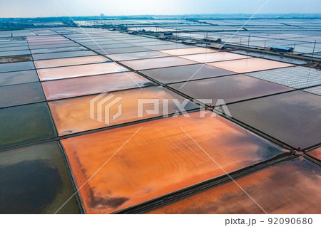 Aerial view of Salt farms in Phetchaburi province, Thailand Aerial view of Salt farms in Phetchaburi province, Thailand 92090680