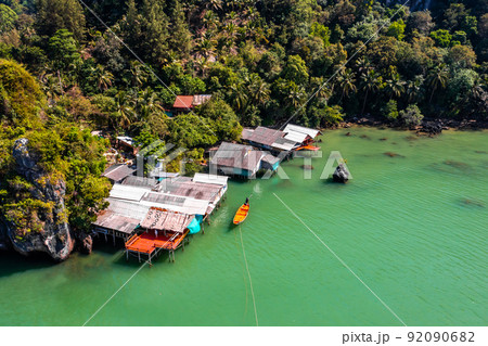 Aerial view of Ao Kram or Baan Ao Khram fisherman village in Chumphon, Thailand 92090682