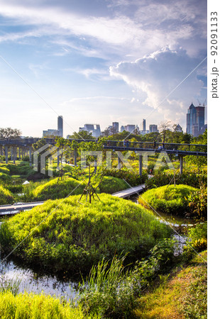 Benjakitti Park or Benchakitti forest park new design walkway in central Bangkok, Thailand Benjakitti Park or Benchakitti forest park new design walkway in central Bangkok, Thailand 92091133