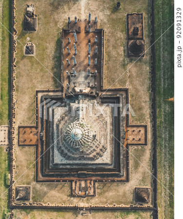 Aerial view of Wat Phra Sri Rattana Mahathat Rajaworaviharn temple and buddha in Si Satchanalai 92091329