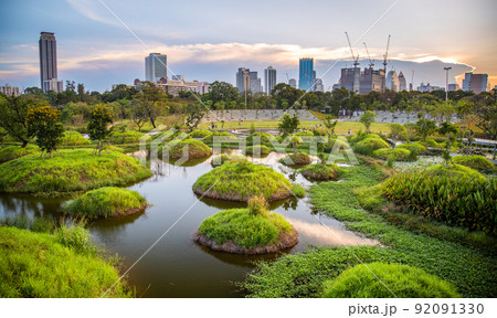 Benjakitti Park or Benchakitti forest park new design walkway in central Bangkok, Thailand 92091330