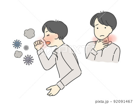 咳と咽頭痛に悩む男性 92091467