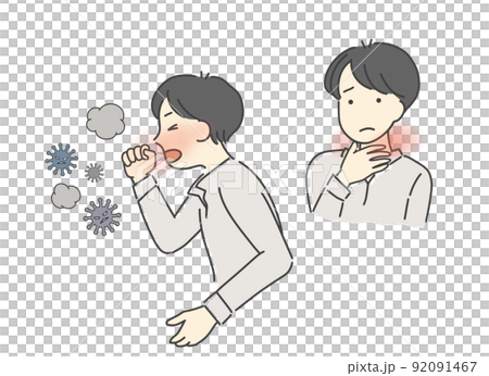 咳と咽頭痛に悩む男性 92091467