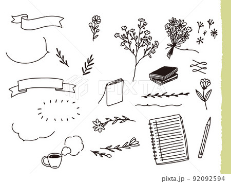 白黒、モノトーン、線画のイラスト(手書き、オシャレ、雑誌、ファッション、可愛い、吹き出し、花) 白黒、モノトーン、線画のイラスト(手書き、オシャレ、雑誌、ファッション、可愛い、吹き出し、花) 92092594