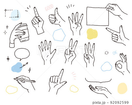 白黒 モノトーン 線画のイラスト 手書き オシャレ 雑誌 ファッション 可愛い 吹き出し 手 のイラスト素材