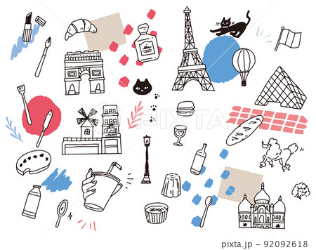 白黒、モノトーン、線画のイラスト(手書き、オシャレ、雑誌、ファッション、可愛い、フランス、パリ) 92092618
