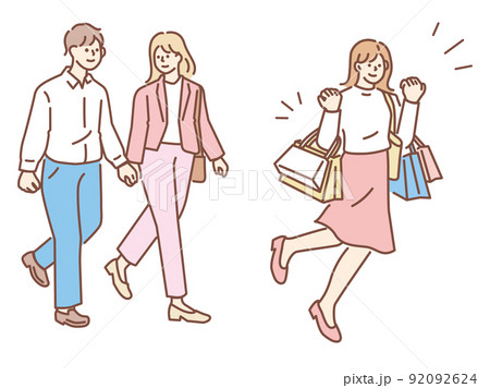 買い物、ショッピングのイラスト(セール、カップル、デート、爆買い、浪費) 買い物、ショッピングのイラスト(セール、カップル、デート、爆買い、浪費) 92092624