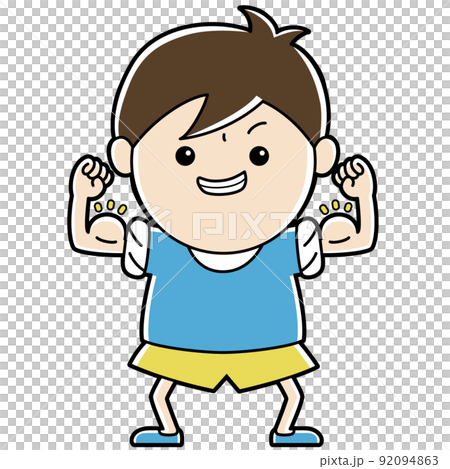 一個男孩做二頭肌姿勢的插圖 92094863