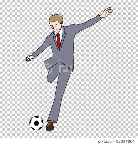 一名商人踢足球的插圖（白色背景、矢量、剪報） 92094864