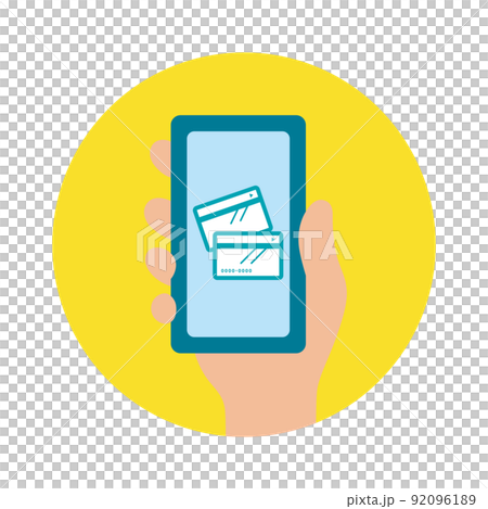 Icon_Smartphone_Hand_No main line_Credit card_Yellow back_Circle Icon_Smartphone_Hand_No main line_Credit card_Yellow back_Circle 92096189