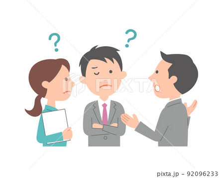 疑問が浮かぶビジネスパーソン3人 92096233