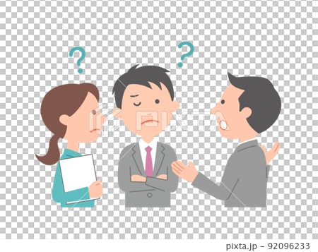 疑問が浮かぶビジネスパーソン3人 92096233