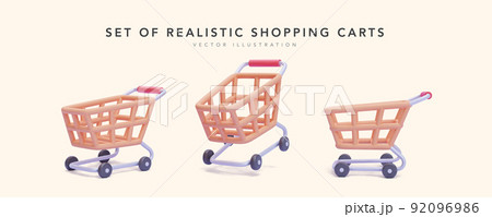 Set of 3d realistic shopping cart in different position. Vector illustration 92096986