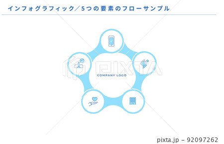 インフォグラフィック、5つの円要素のデザイン、中央にテキストスペース、ベクター 92097262
