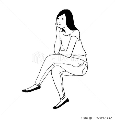 考える女性のベクター線画イラスト 92097332