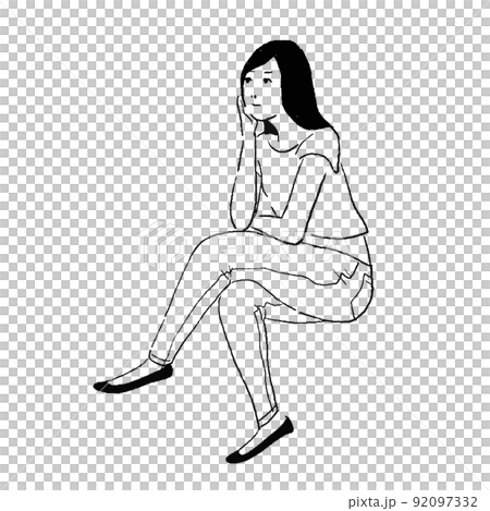 考える女性のベクター線画イラスト 92097332