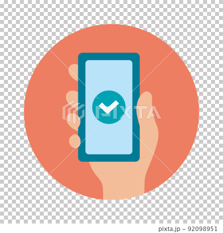 Icon_Smartphone_Hand_No main line_Check_Red back_Circle 92098951