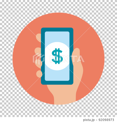 Icon_Smartphone_Hand_No main line_Mark_Dollar_Red back_Circle 92098973