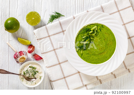 Tarator, summer cold cucumber soup in bowl Tarator, summer cold cucumber soup in bowl 92100997