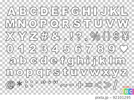 透明バックのアルファベット白色文字　サンプル付き　PNG 92101295