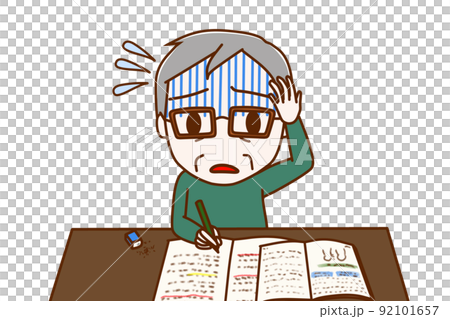 (Front of upper body) An elderly man who is studying hard but is impatient because he cannot solve it. (Front of upper body) An elderly man who is studying hard but is impatient because he cannot solve it. 92101657