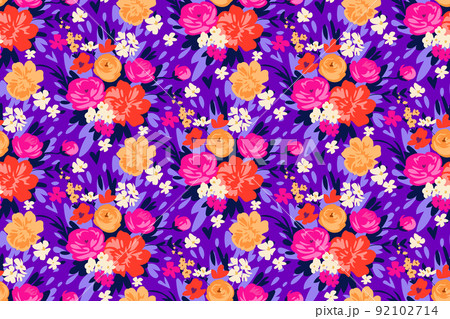 All over floral pattern with blooming small flowers on pasture for digital wallpaper and textile in millefleur style ,stylized vector template All over floral pattern with blooming small flowers on pasture for digital wallpaper and textile in millefleur style ,stylized vector template 92102714