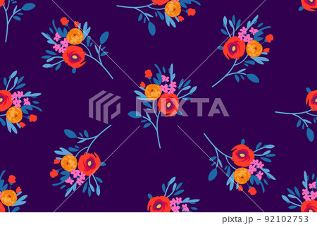 Contemporary abstract floral print with natural flowers on greensward for digital surface and dress in ditsy style ,stylized vector template Contemporary abstract floral print with natural flowers on greensward for digital surface and dress in ditsy style ,stylized vector template 92102753