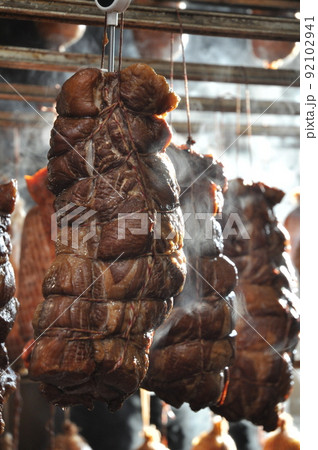 smoking of meat products in production. fragrant smoke 92102941