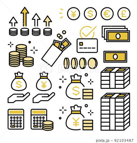 お金・紙幣・コイン・支払い・投資・会計・通貨のアイコンセット 92103487