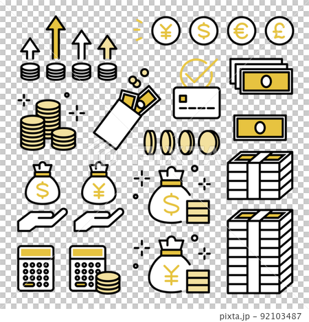 お金・紙幣・コイン・支払い・投資・会計・通貨のアイコンセット 92103487