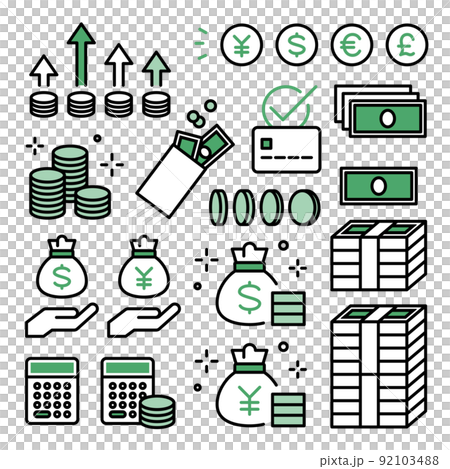 お金・紙幣・コイン・支払い・投資・会計・通貨のアイコンセット 92103488