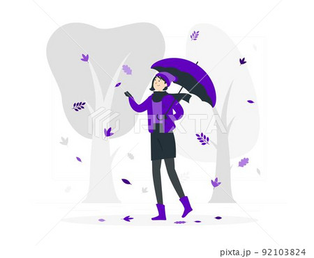 Autumn landscape the girl goes under an umbrella 92103824
