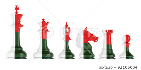 Chess figures with Madagascar flag, 3D rendering Chess figures with Madagascar flag, 3D rendering 92106004