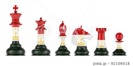 Chess figures with Tajik flag, 3D rendering Chess figures with Tajik flag, 3D rendering 92106018