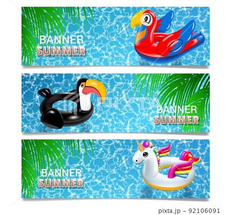 Horizontal summer banner with pool toys vector Horizontal summer banner with pool toys vector 92106091