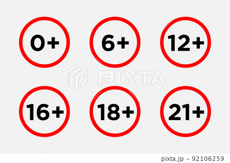 Set marks age limit sing restriction. Vector icons for children censoring content. 92106259