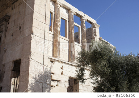 view on parthenone athens from small real parts, reconstruction in process close up view on parthenone athens from small real parts, reconstruction in process close up 92106350