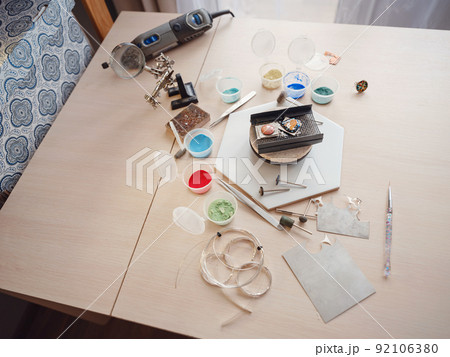 Jewelry designer workplace at home. 92106380
