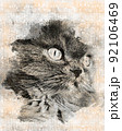 Portrait of a gray adult cat. Pets. Digital watercolor painting. Contemporary art. Canvas texture. 92106469