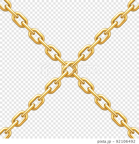 Realistic crossing metal chains with golden links on transparent background. Vector illustration. 92106492